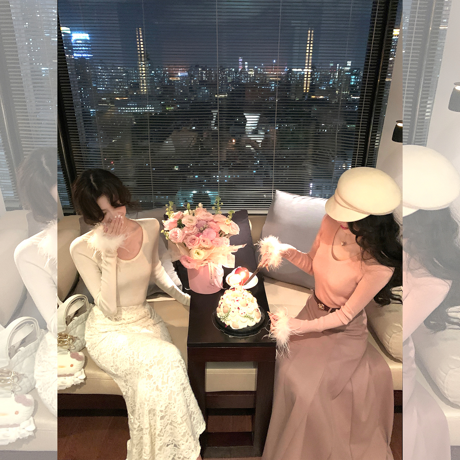 大Eees氛围入冬 tuo鸟毛拼接针织衫圆领/堆堆领显瘦