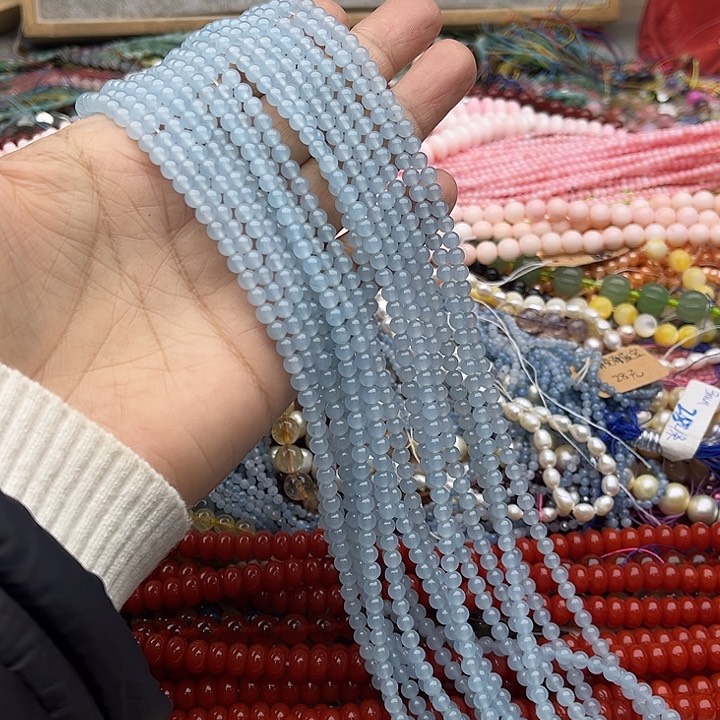 玛瑙/玉髓珠宝半成品未镶嵌一条4mm海蓝宝