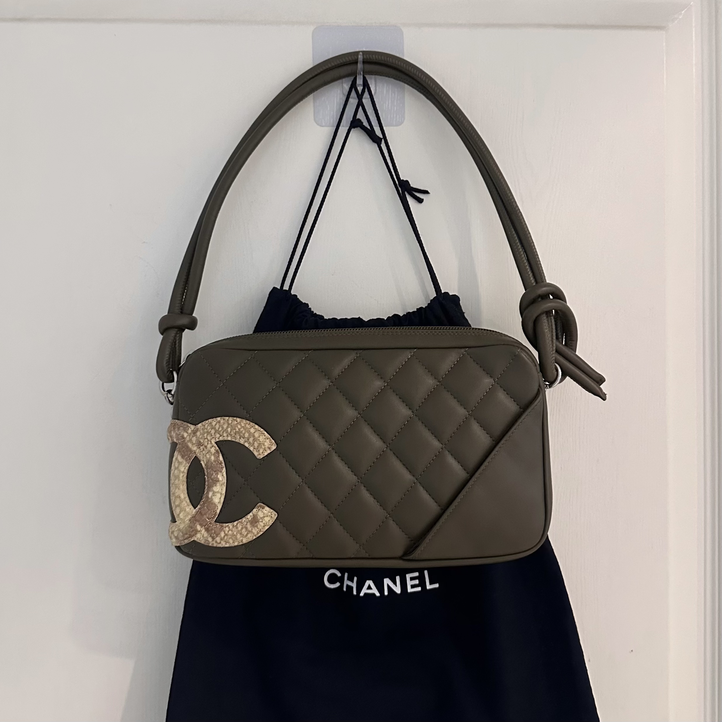 95新 Chanel/香奈儿 橄榄绿拼蛇皮康鹏单肩包