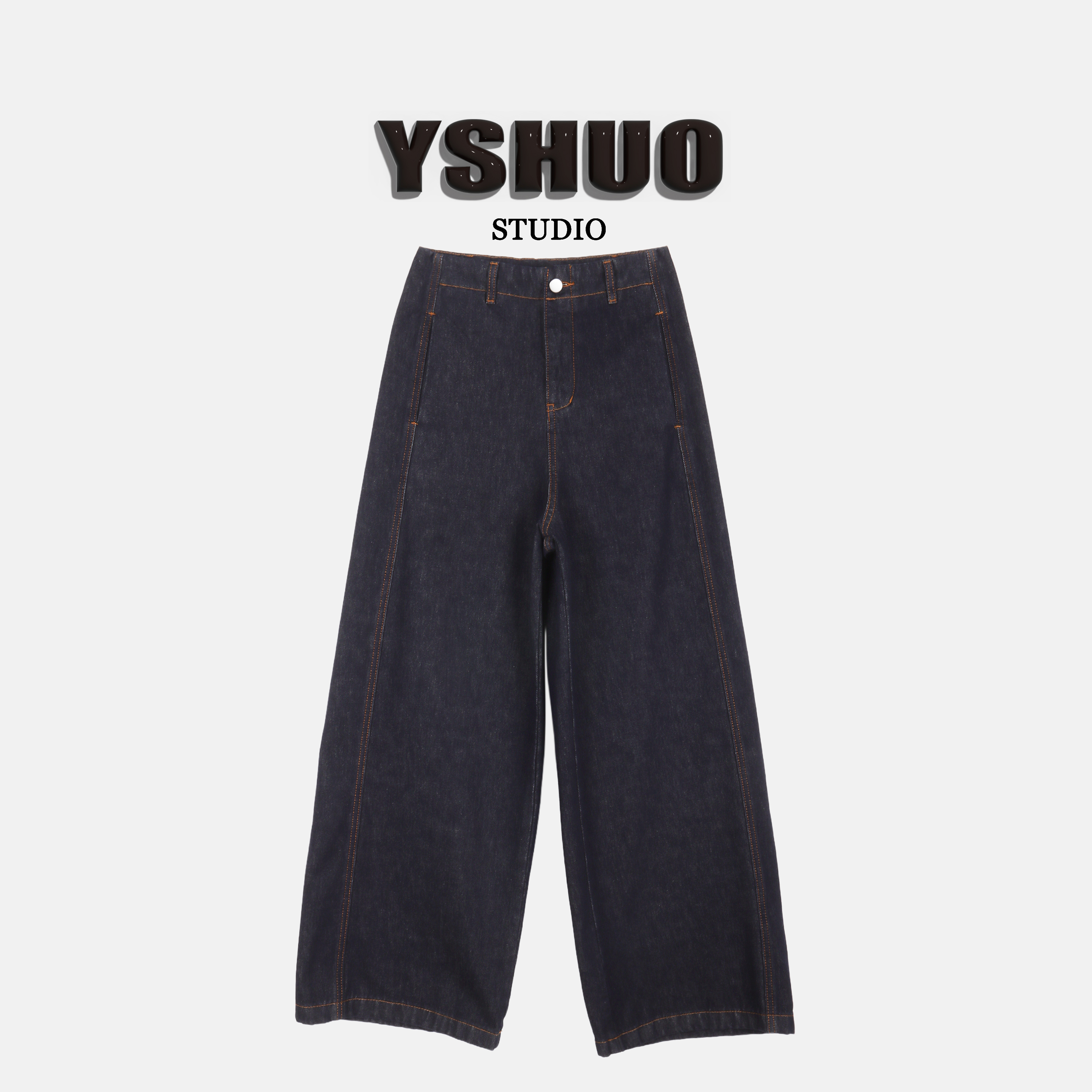 【舒适天菜】蓝色镰刀裤明线小众高腰直筒显瘦阔腿长裤 80023