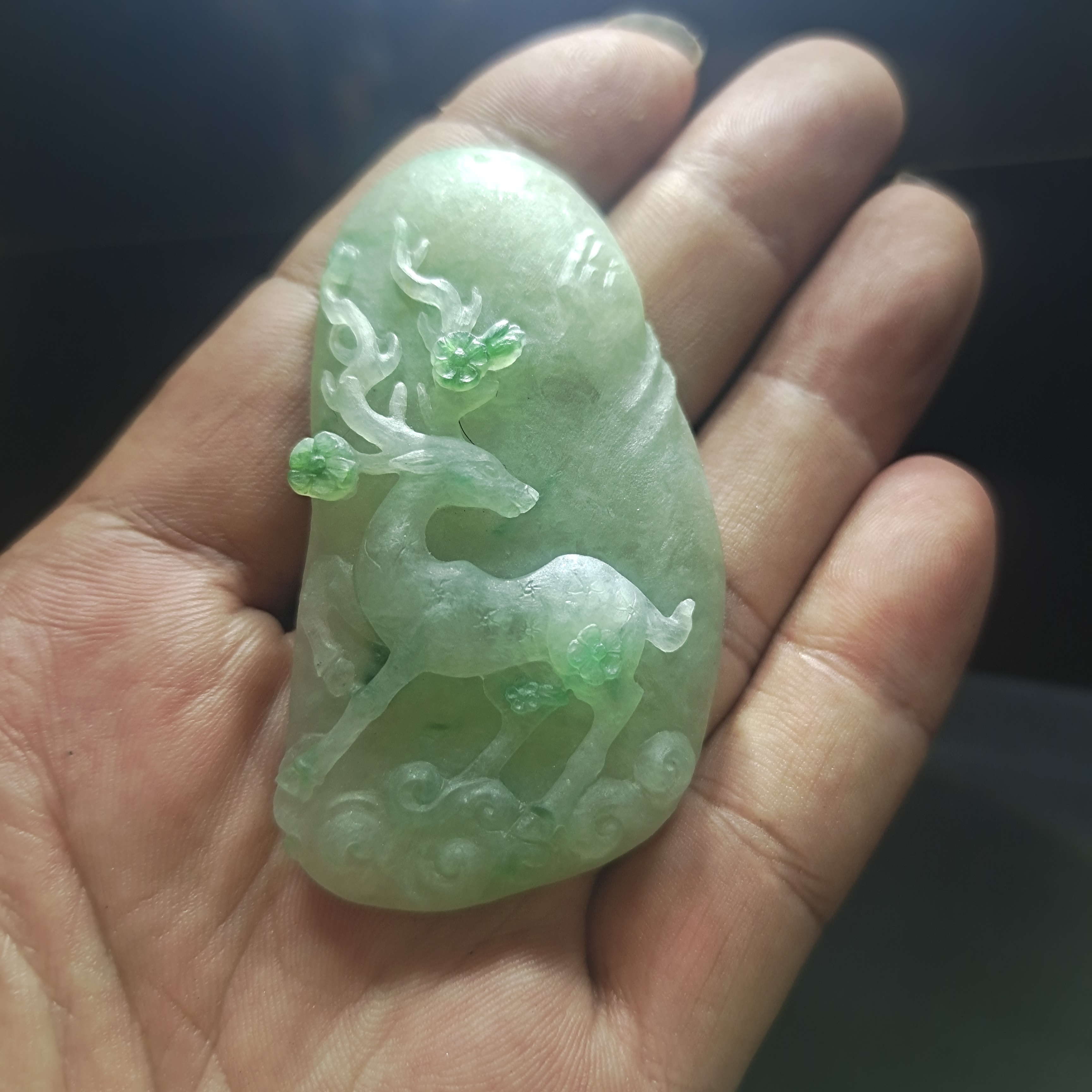 老坑水润飘阳绿寓意一路有你挂件绿色雕刻仿古