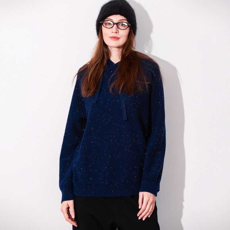 加大码女装胖MM2025冬 Y毛珠片连帽针织卫衣【4色重磅推荐】