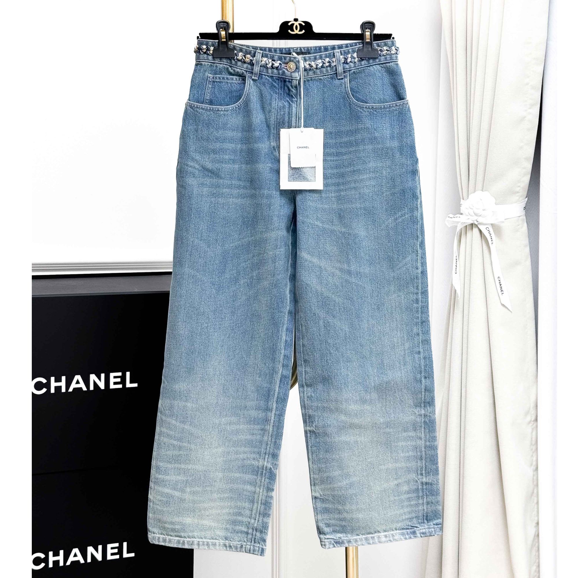 99新 Chanel/香奈儿 36码25A蓝色渐变牛仔阔腿裤