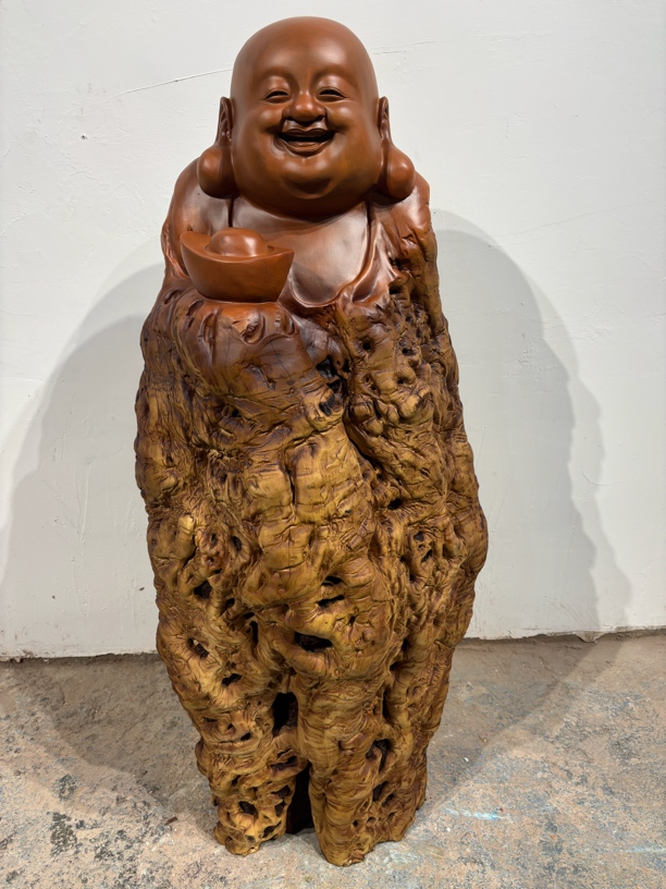 龙纹古枣木雕刻人物弥勒佛