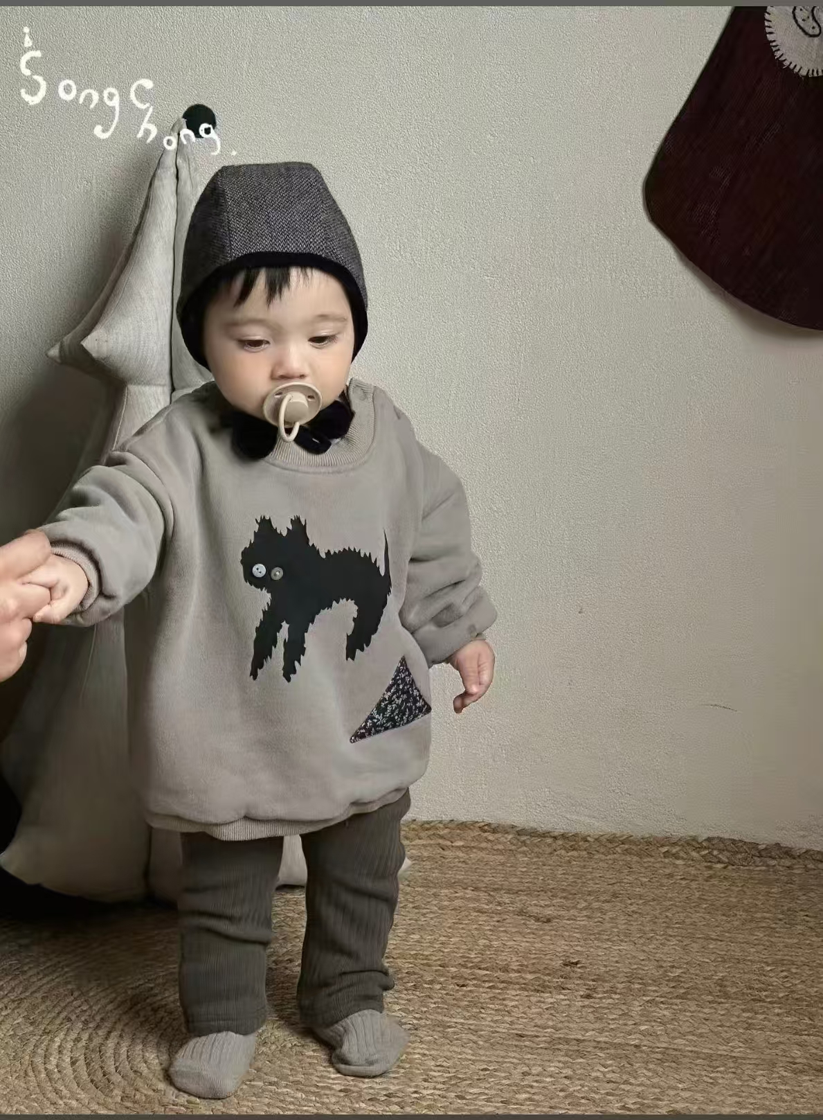 松虫--25691--小野猫加绒卫衣--灰色--NO退NO换