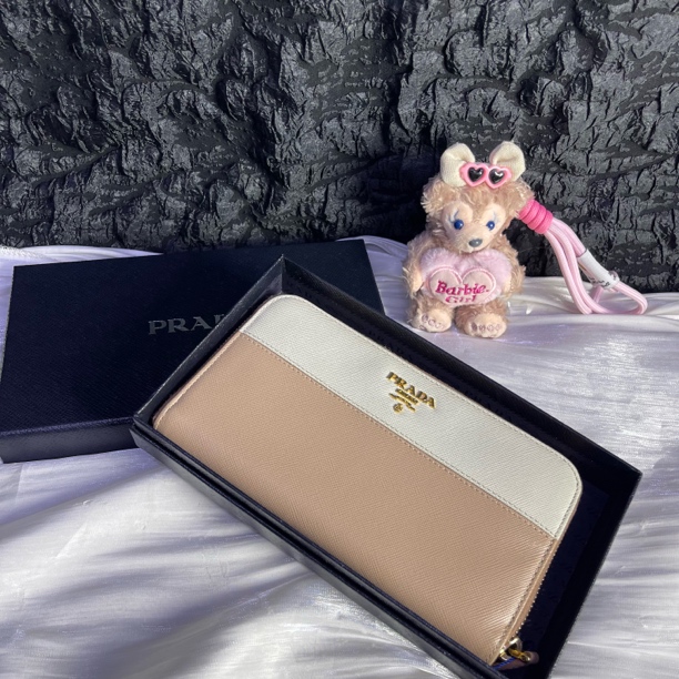 95新 Prada/普拉达 普拉达拼色拉链长款钱包卡包