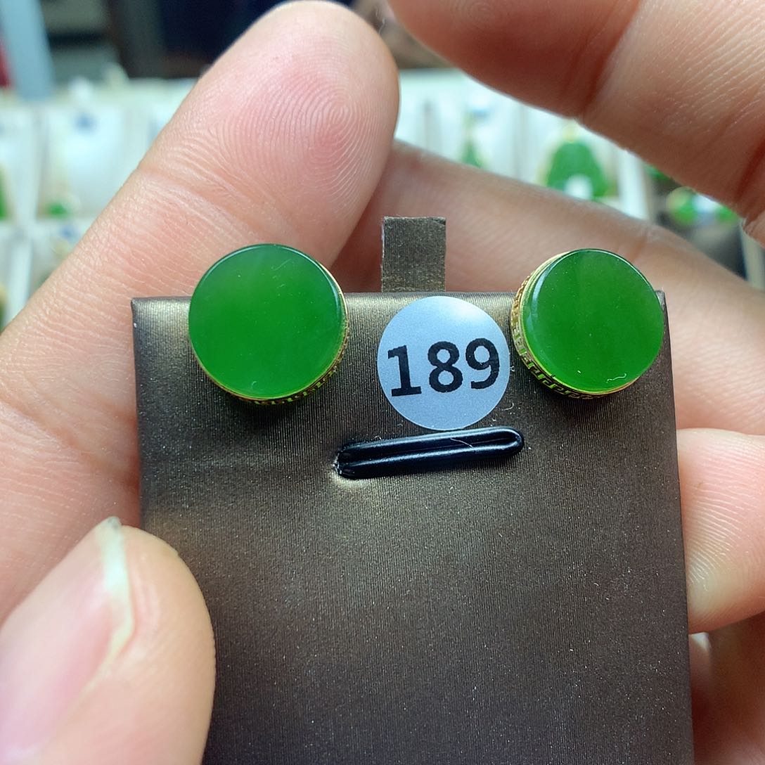 和田玉耳饰18K金镶嵌10mm