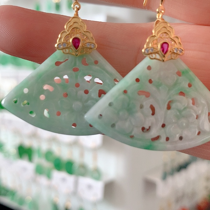 翡翠耳饰银S925镶嵌翡翠