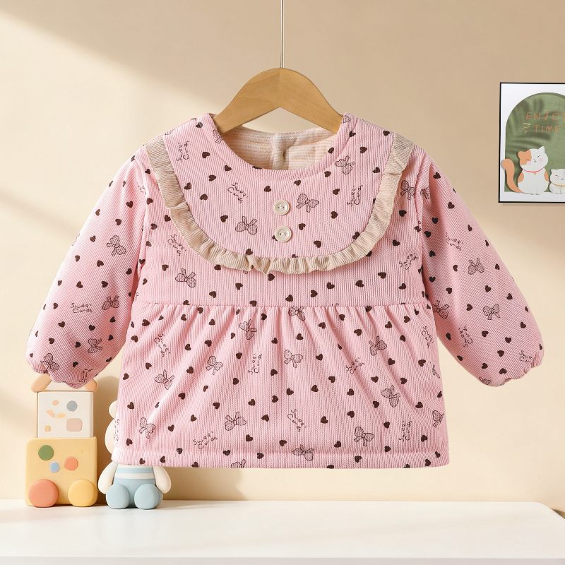 宝宝罩衣卡通加绒洋气女童反穿衣婴幼儿加厚儿童护衣小童吃饭围兜