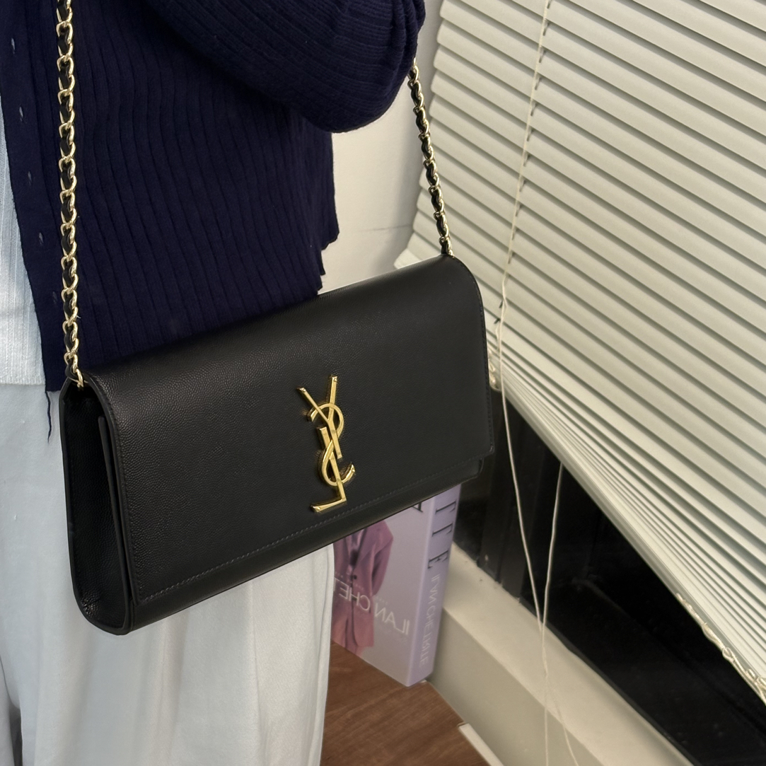 95新 YSL/圣罗兰 荔枝牛黑金手拿包可搭肩带斜挎单肩款