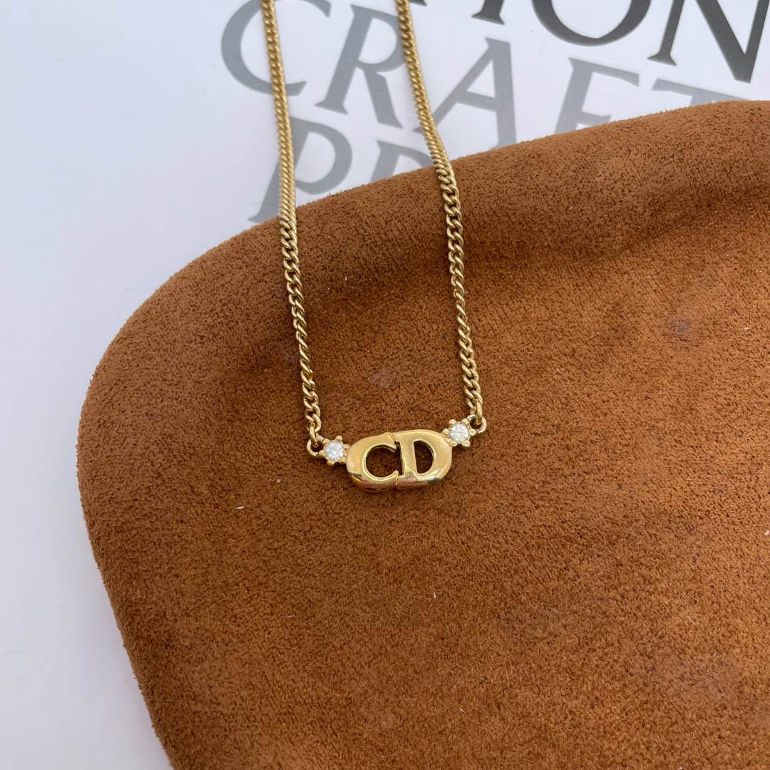 95新 DIOR/迪奥 素金CD满镶项链/d03540