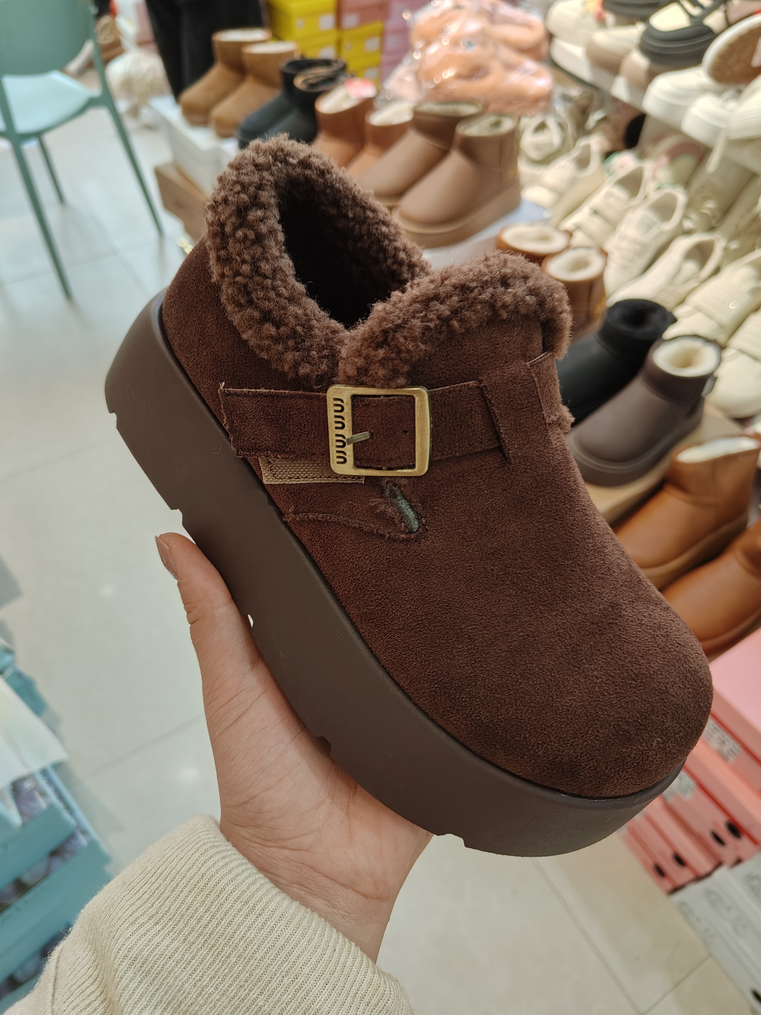 厚底勃肯鞋女冬季加绒保暖厚底增高休闲风棉鞋纯色(给编码去拍)