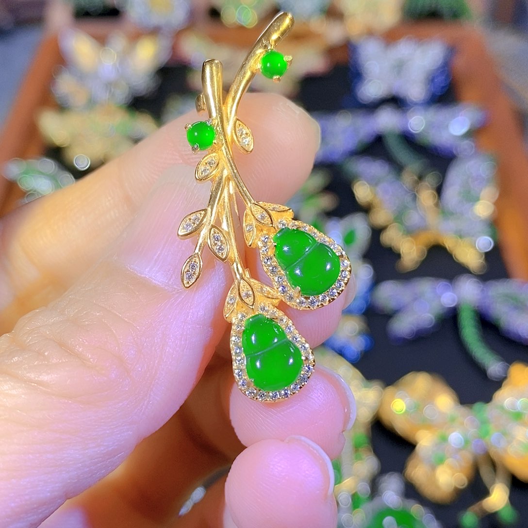 吊坠(不含链)银S925镶嵌翡翠