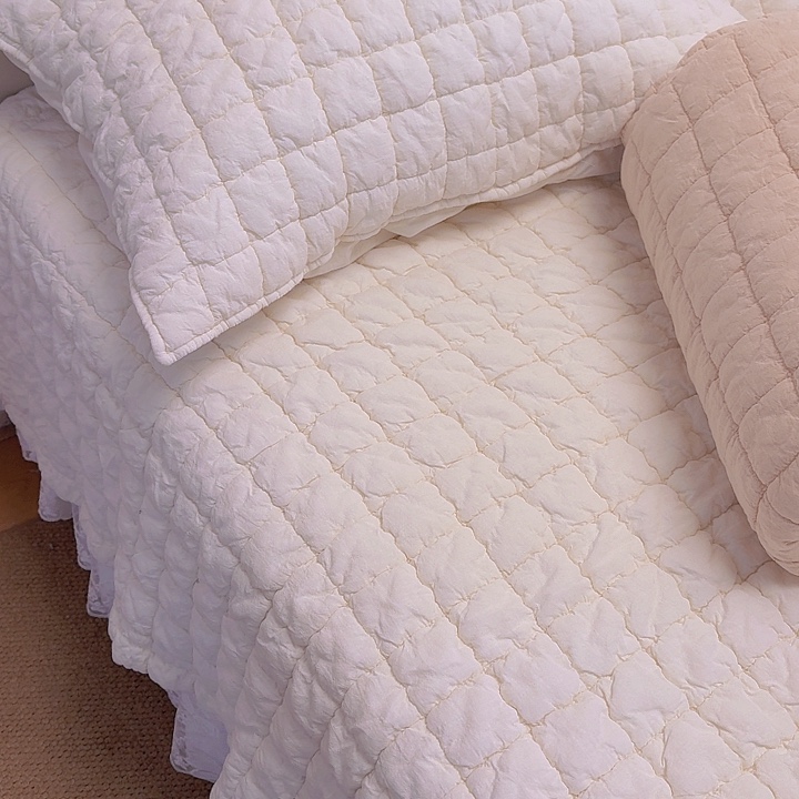 棉泡芙床盖三件套230×250白色