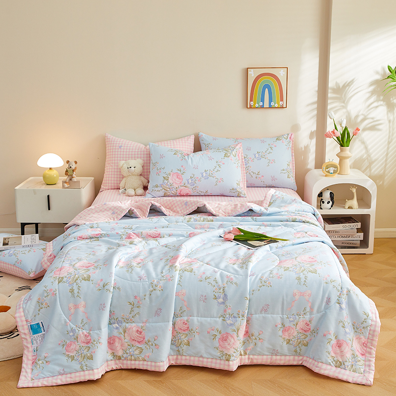 全棉印花夏凉被薄款四件套纯棉新疆棉花被学生宿舍空调被可机洗