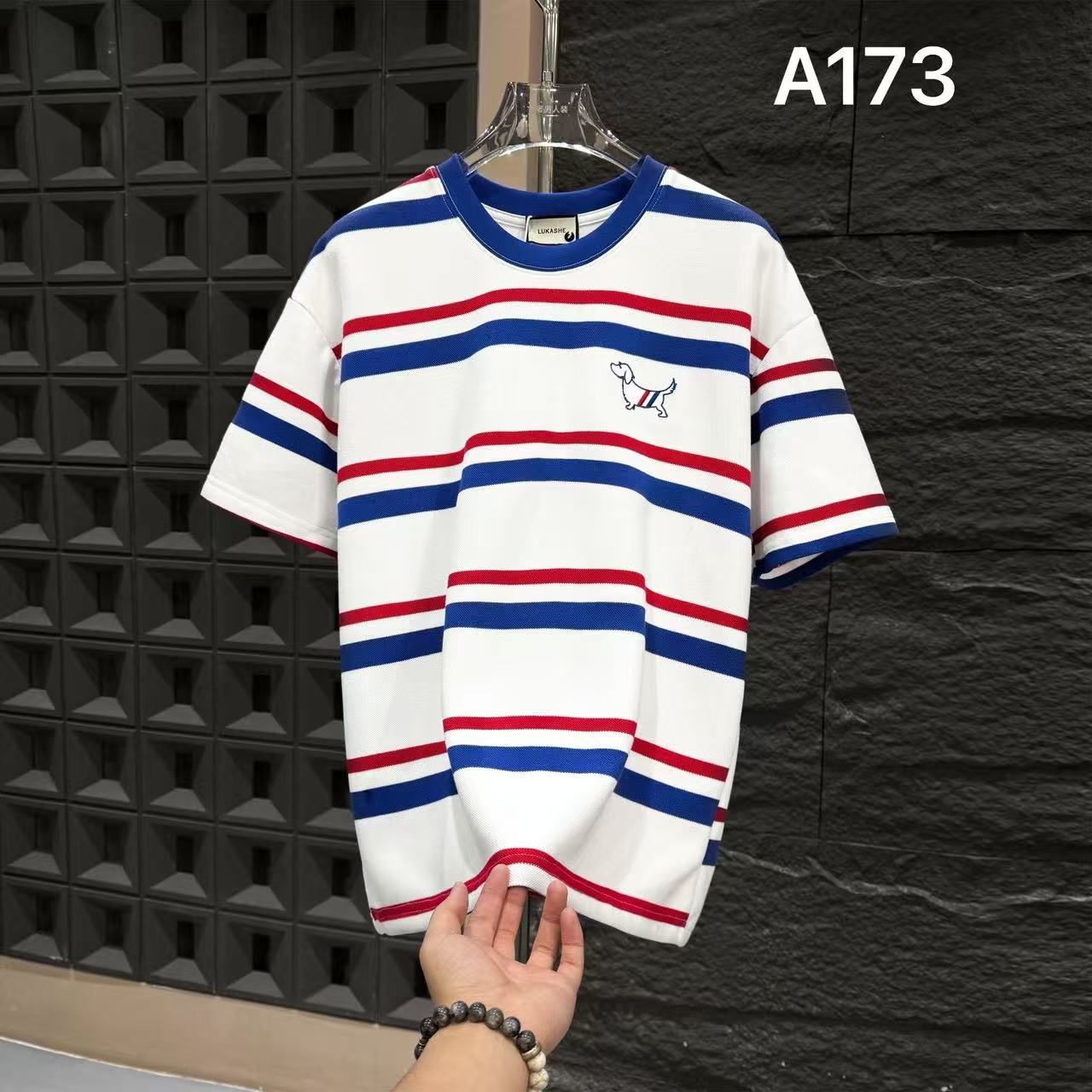 HI-A173-夏季条纹圆领刺绣小狗精品短袖