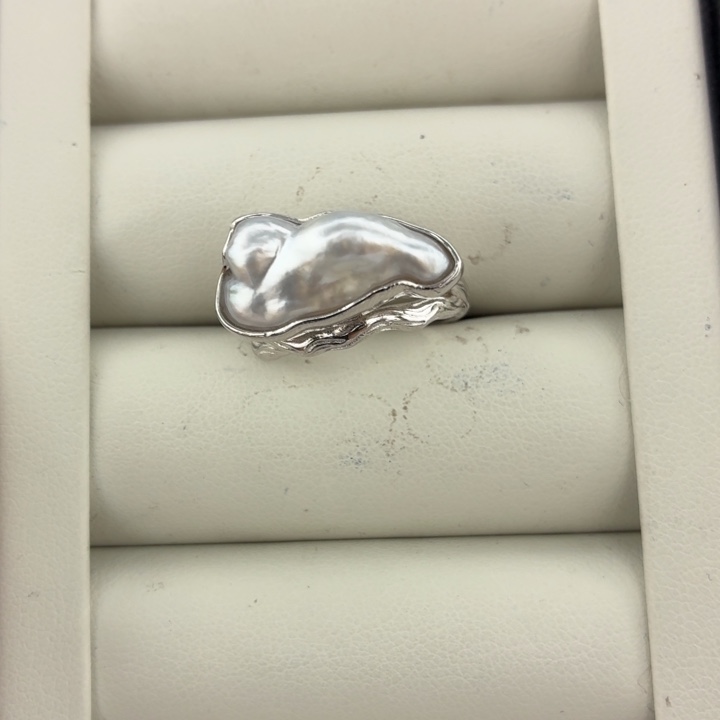 戒指海水珍珠银S925镶嵌