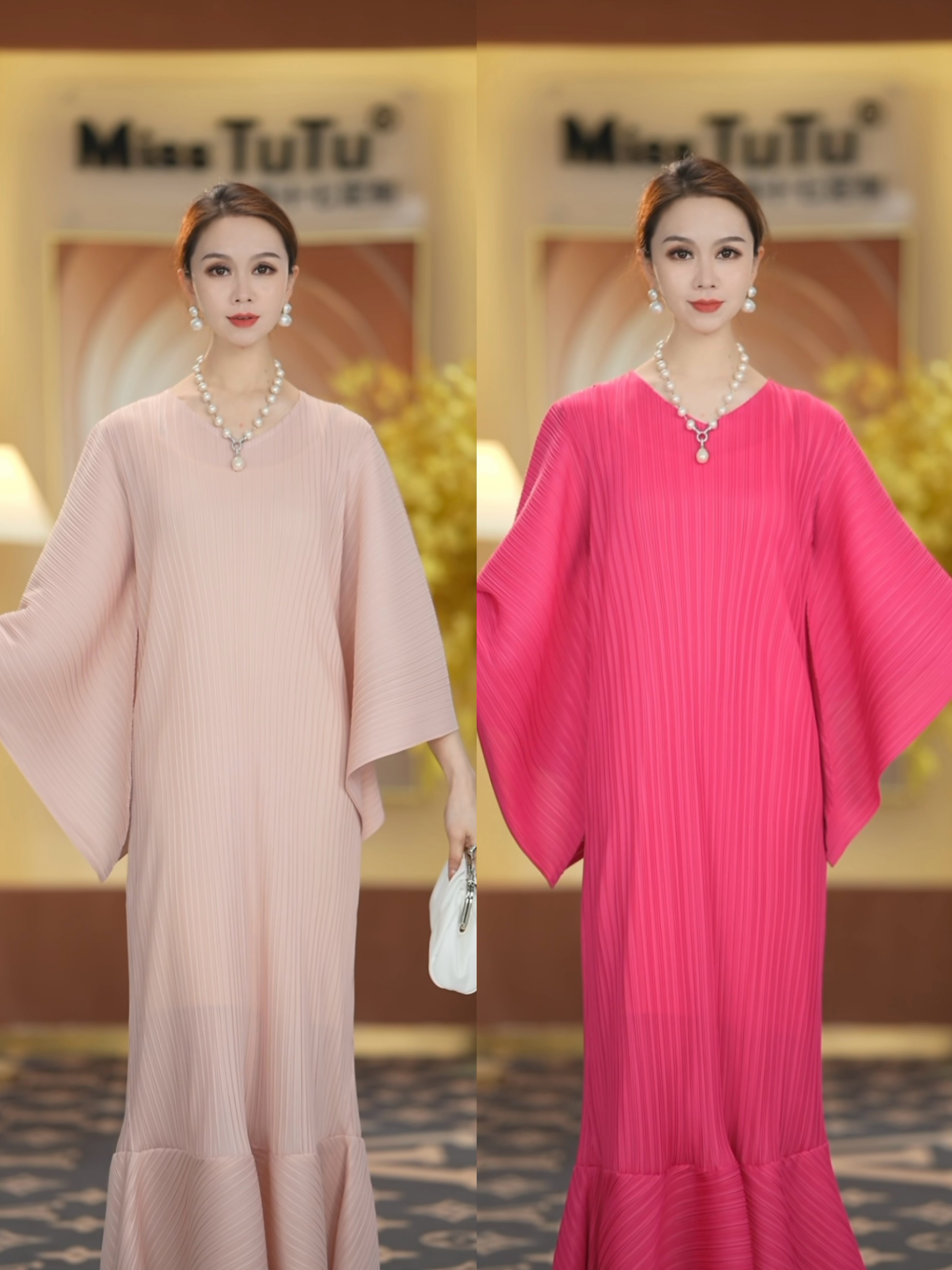 MissTuTu2025【华丽风尚】高端褶皱V领春夏法式时尚宽松长裙