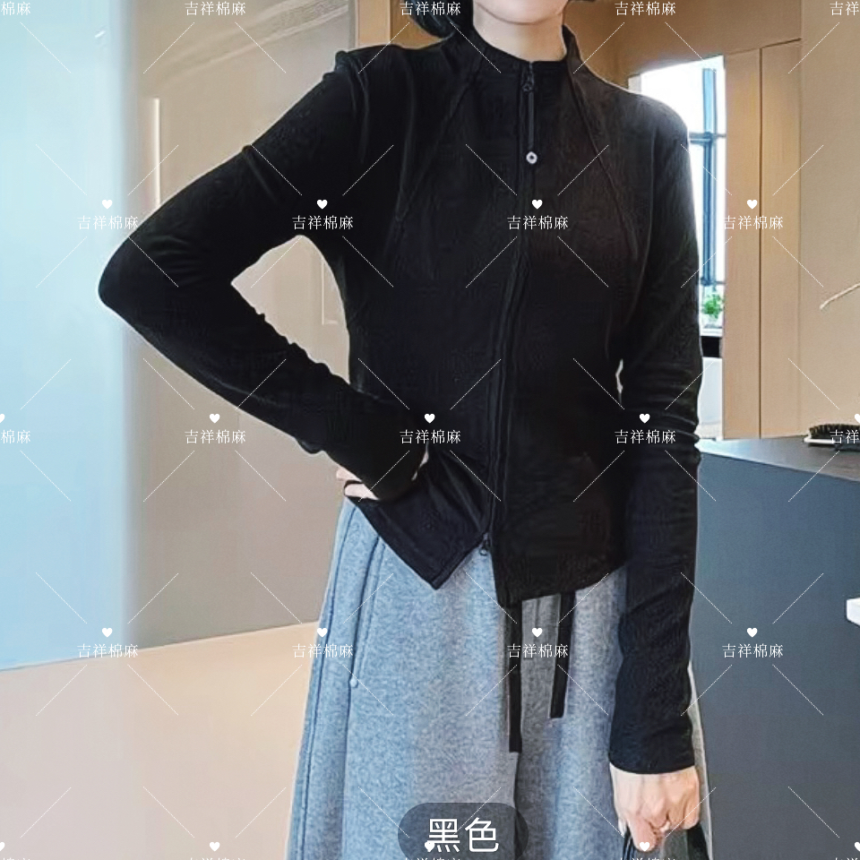 纯色设计拉链长袖T女春季新款修身气质短款外套