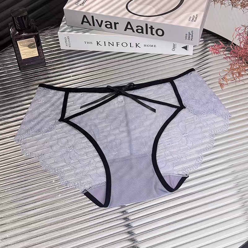 法式镂空交叉带设计纯欲蕾丝网纱内裤女中腰包臀舒适女士三角裤