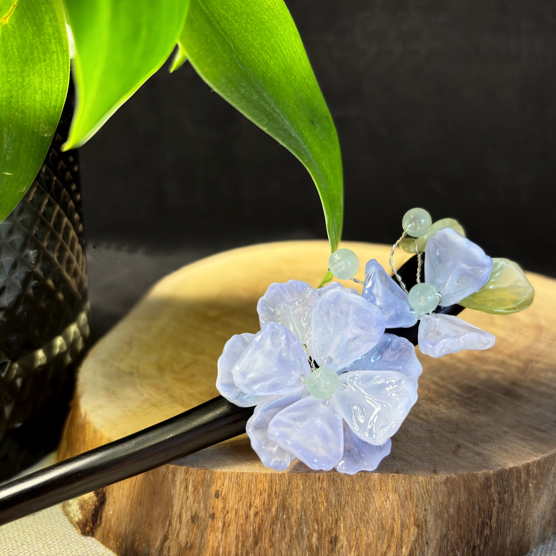 新中式 黑檀木发簪 琉璃蓝色 手工原创 旗袍 发饰 简约 日常古典