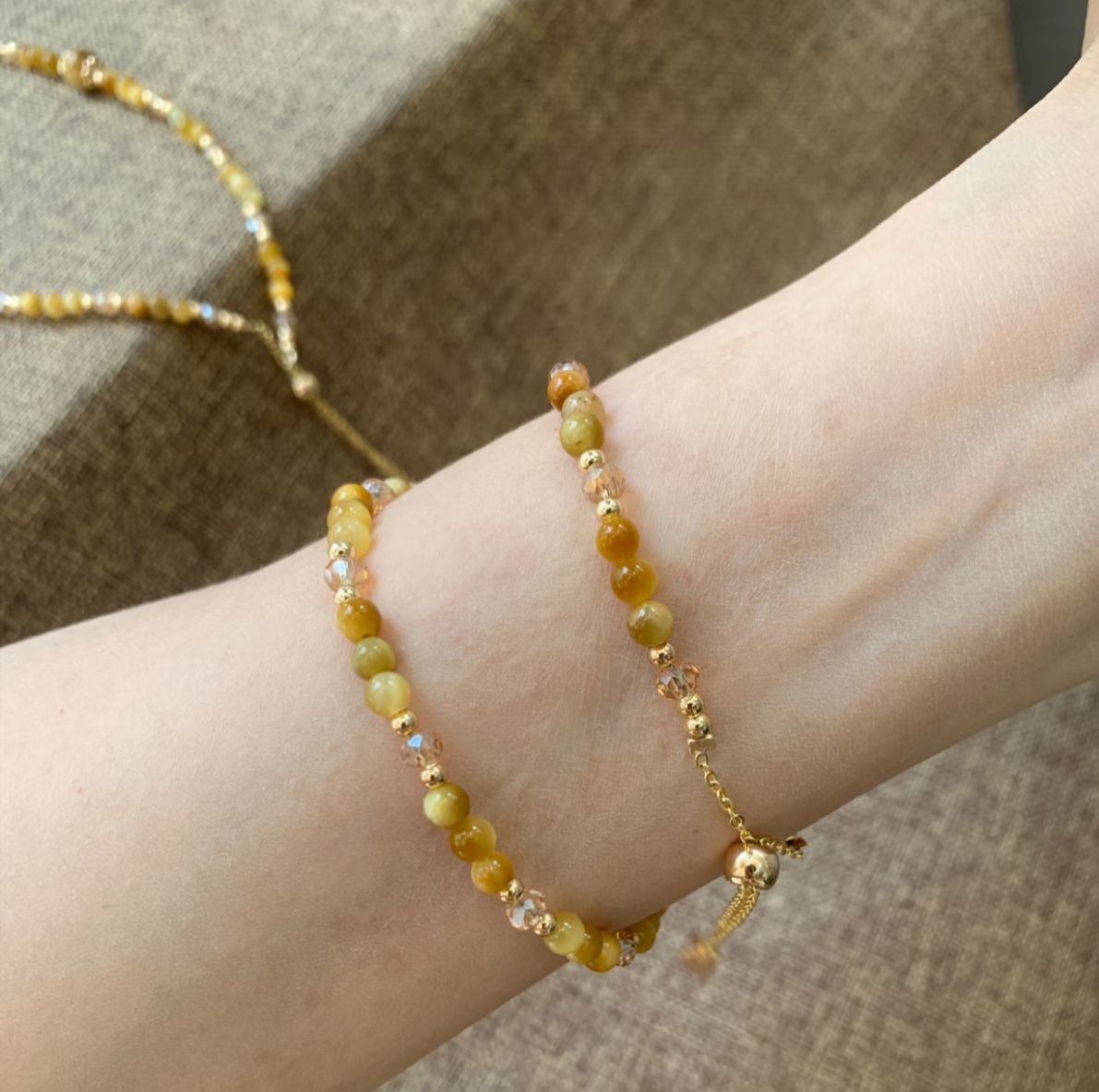 小财迷 天然黄金虎眼石双圈原创设计款招财手链