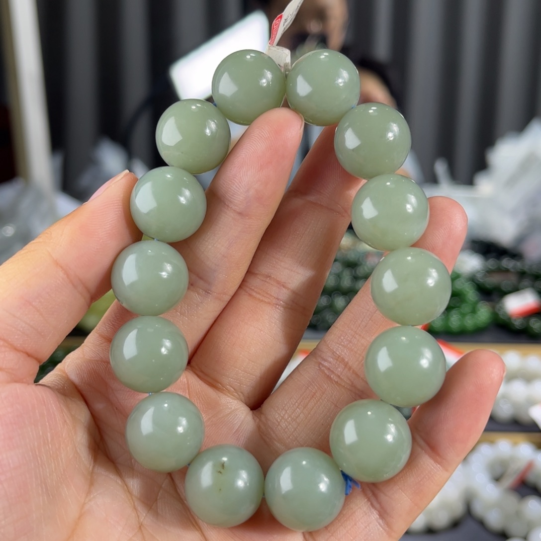 【闪购商品】手串未镶嵌和田玉新疆且末蓝天空蓝卡16圆珠