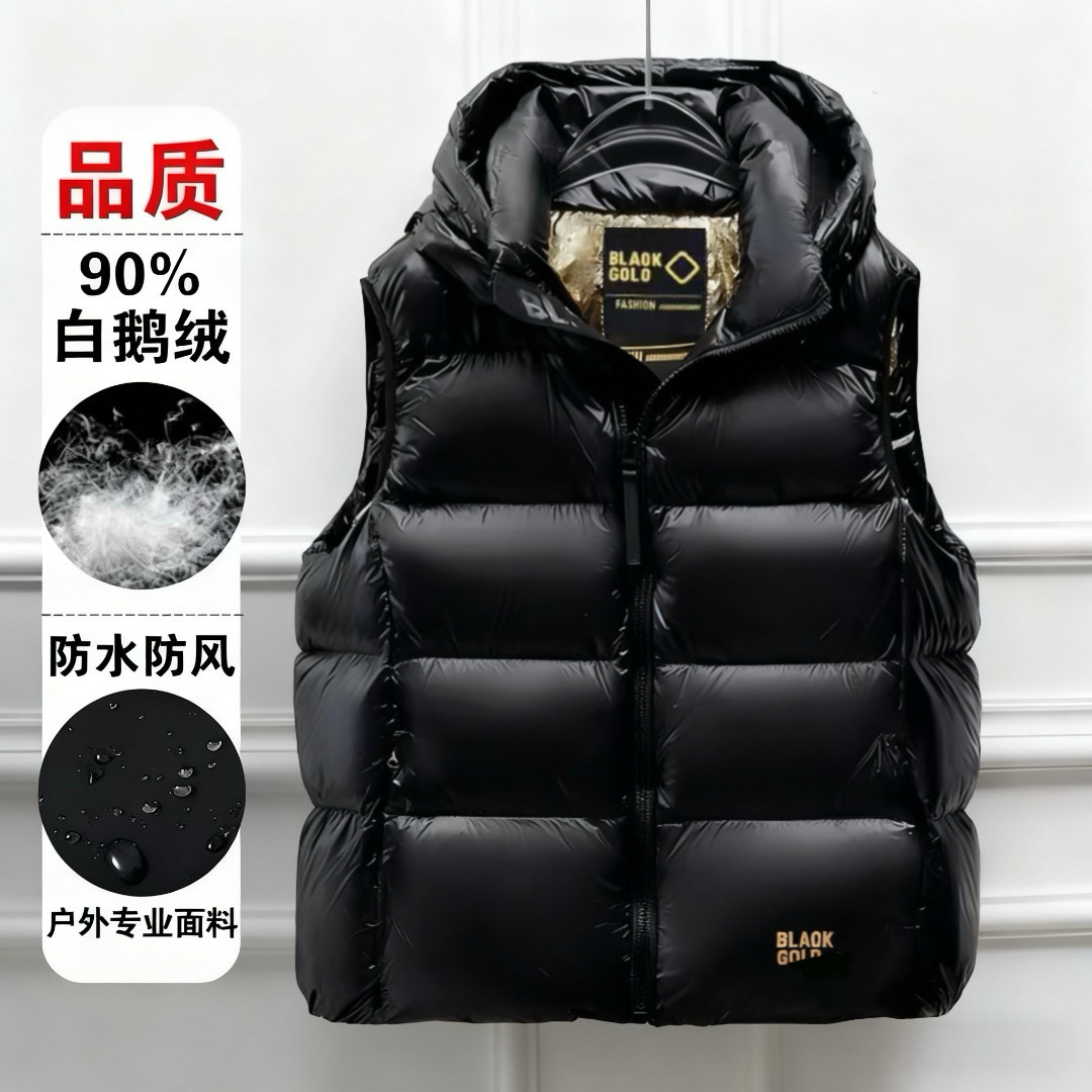 正品高端鹅绒马夹加厚男女同款春秋冬保暖时尚显瘦短款连帽-01