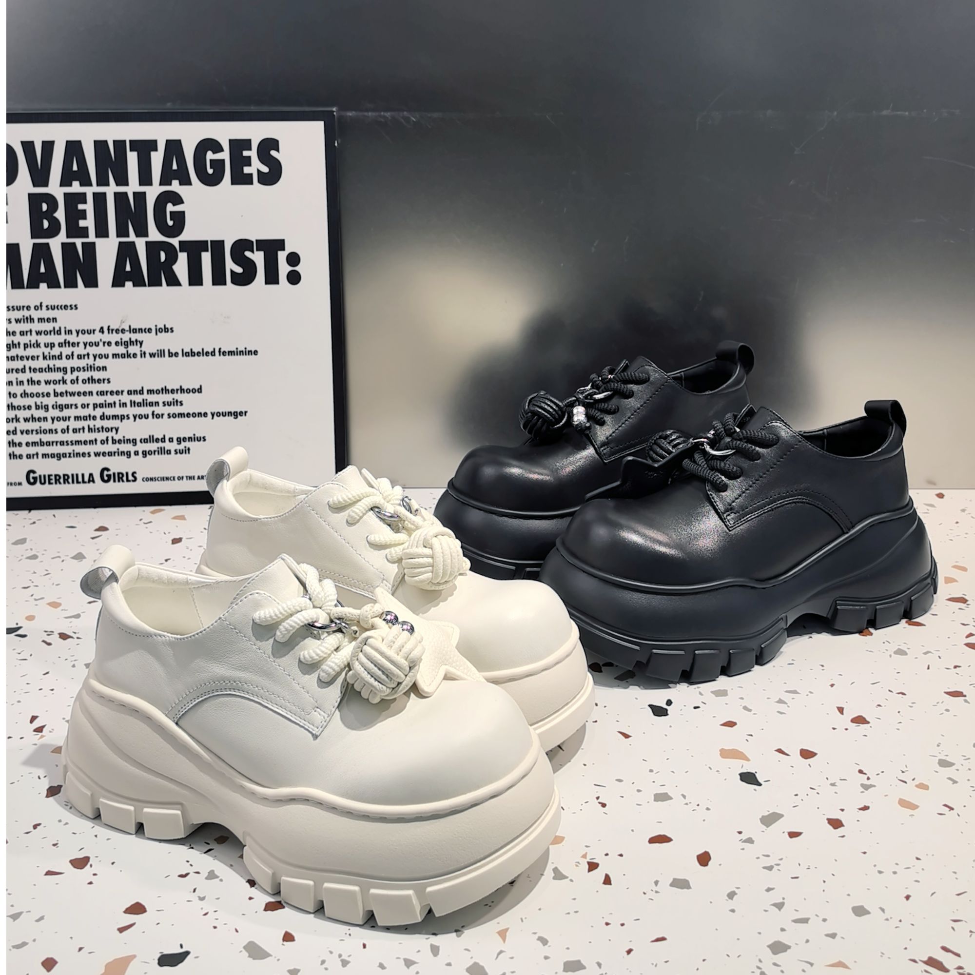 2025欧货爆款真皮休闲乐福鞋女圆头板鞋法式厚底增高松糕鞋