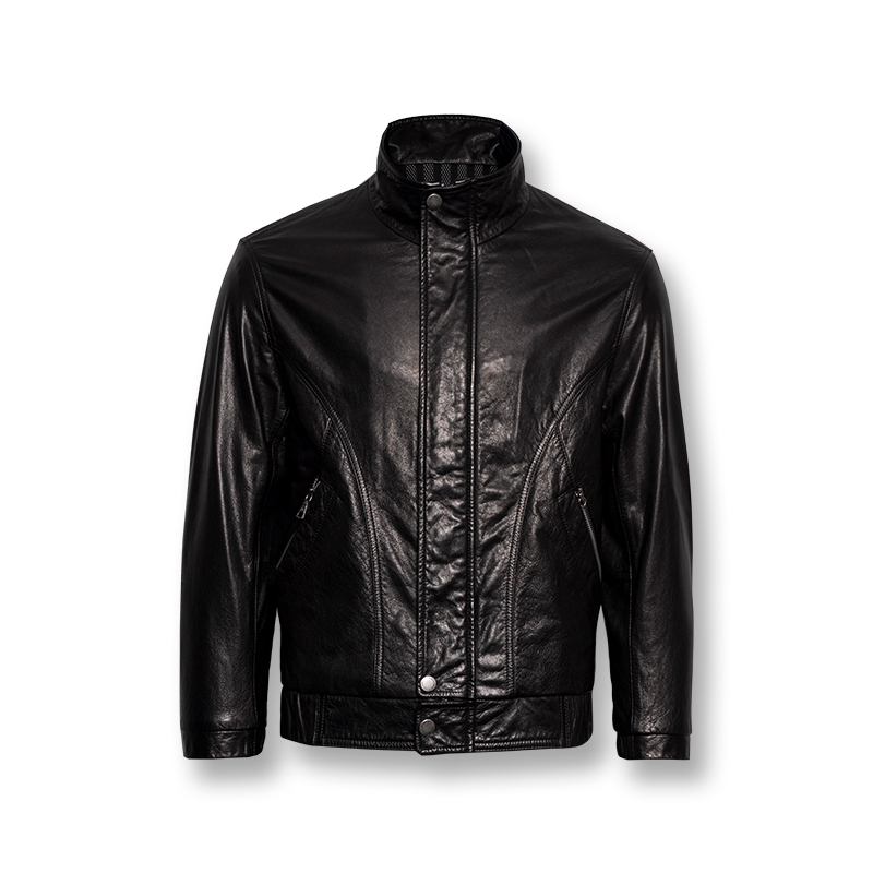 海宁真皮头层小黄牛皮立领男装皮衣男款夹克春秋可立可翻领外套