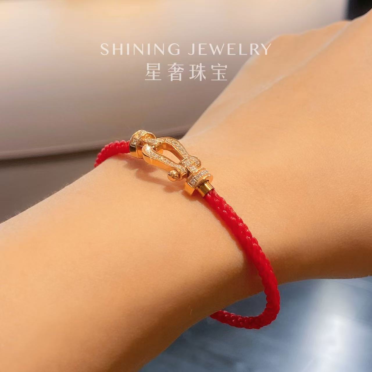 【星奢珠宝】18k金中号马蹄手绳天然真钻轻奢时尚百搭金精致简约