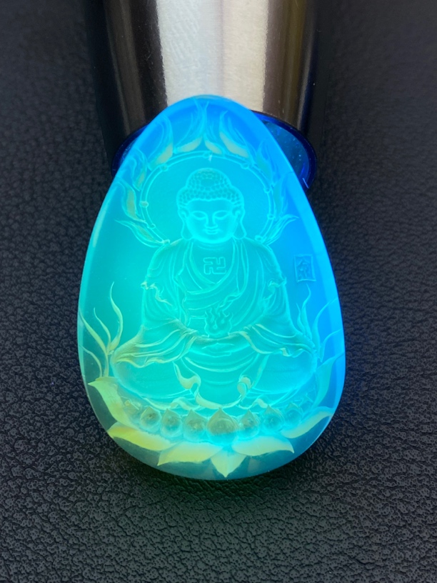 蓝珀阴雕 大日如来 余贤国作品 琥珀蜜蜡