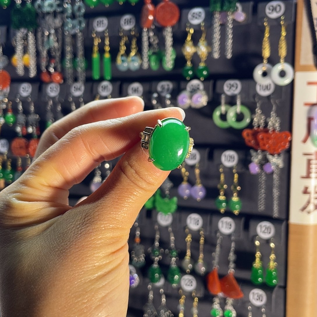 翡翠银S925镶嵌耳饰看