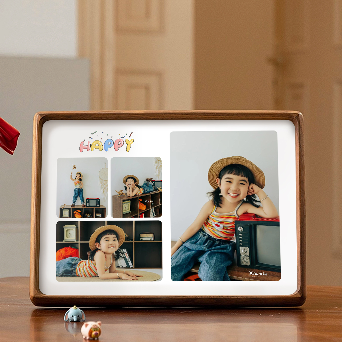 儿童宝宝创意宫格拼接节日送礼diy定制实木相框摆台加打印照片