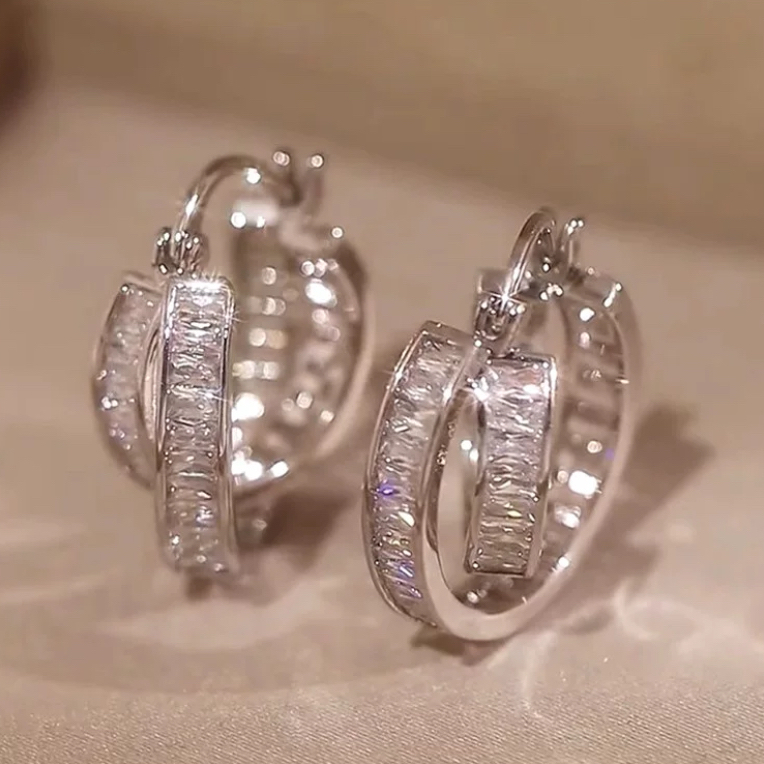 钨合金仿水晶耳饰 错落款洋气耳扣时尚百搭款