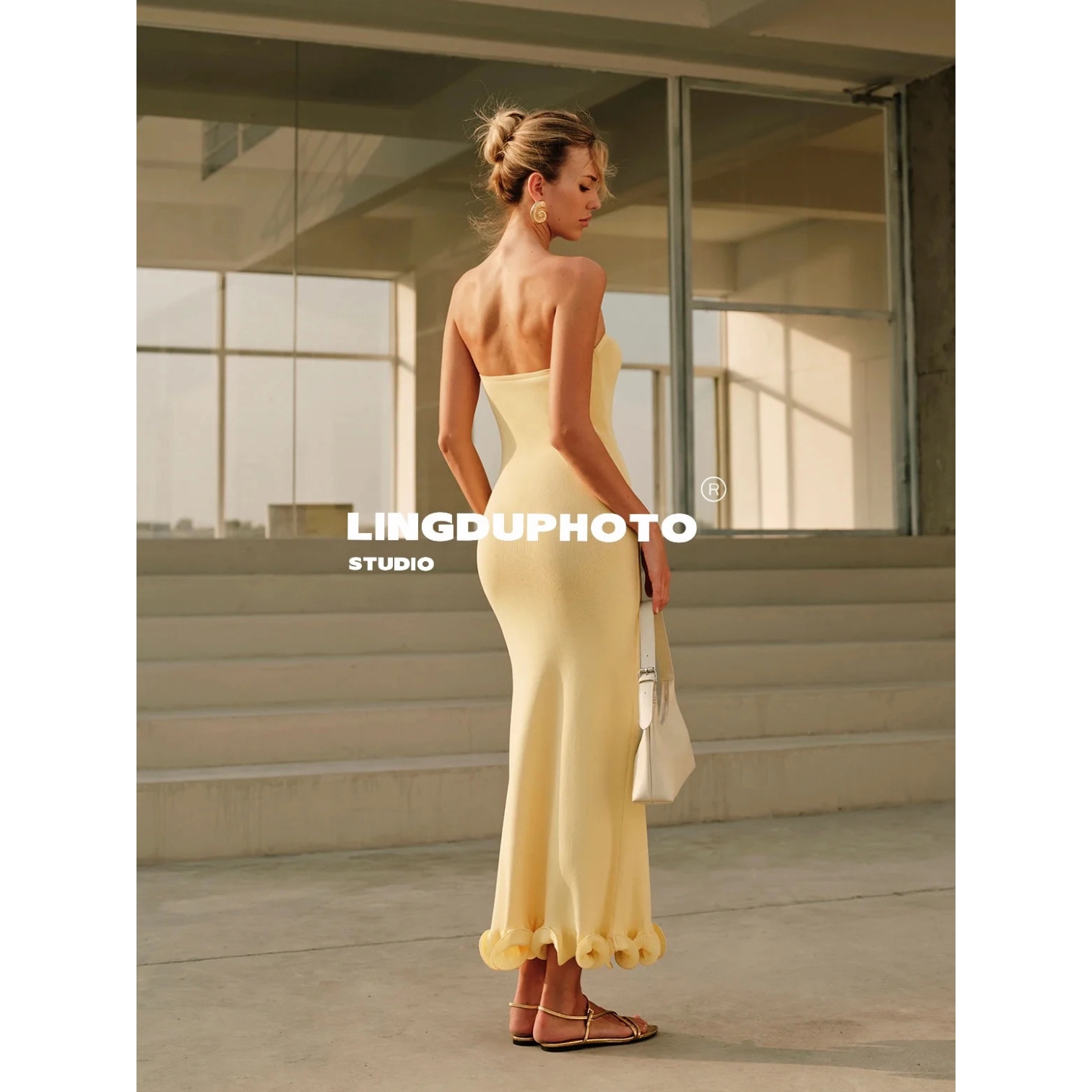 欧美风性感辣妹裙抹胸裙子包臀木耳边波边长款连衣裙2024秋女新款