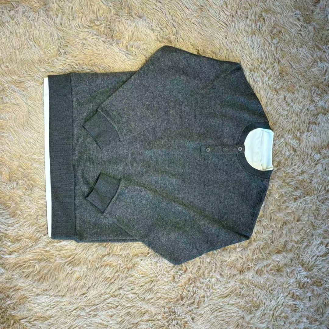 赞仕假两件长袖T恤男士亨利领加绒加厚羊毛秋冬季新款百搭高级感