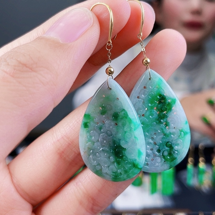 翡翠耳饰18K金镶嵌饰品