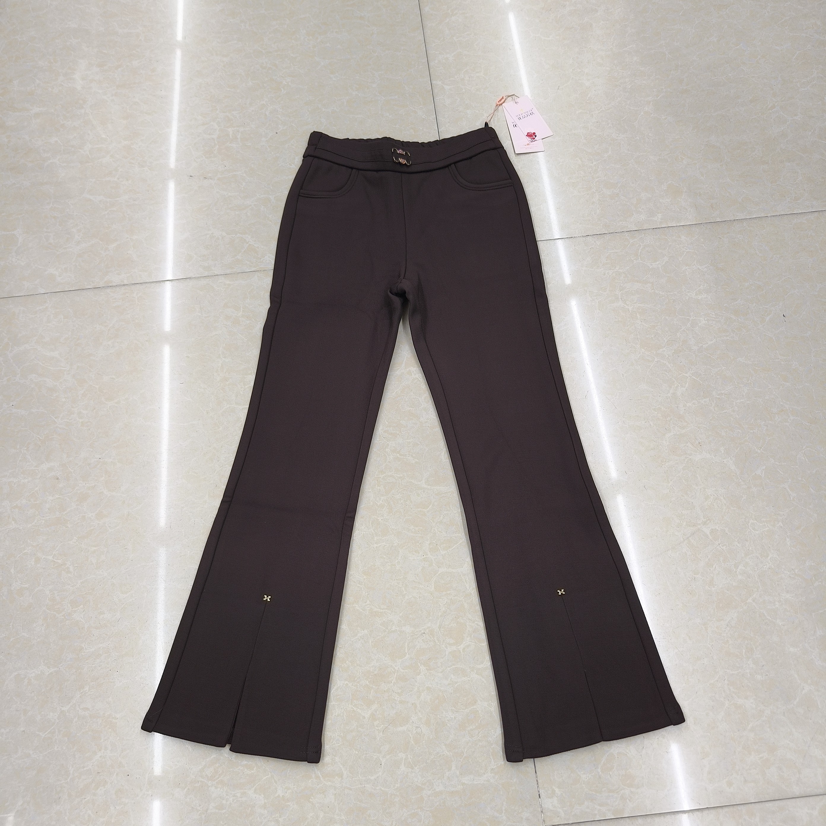 秋冬加绒加厚高腰显瘦咖啡色微喇裤休闲喇叭裤时尚百搭