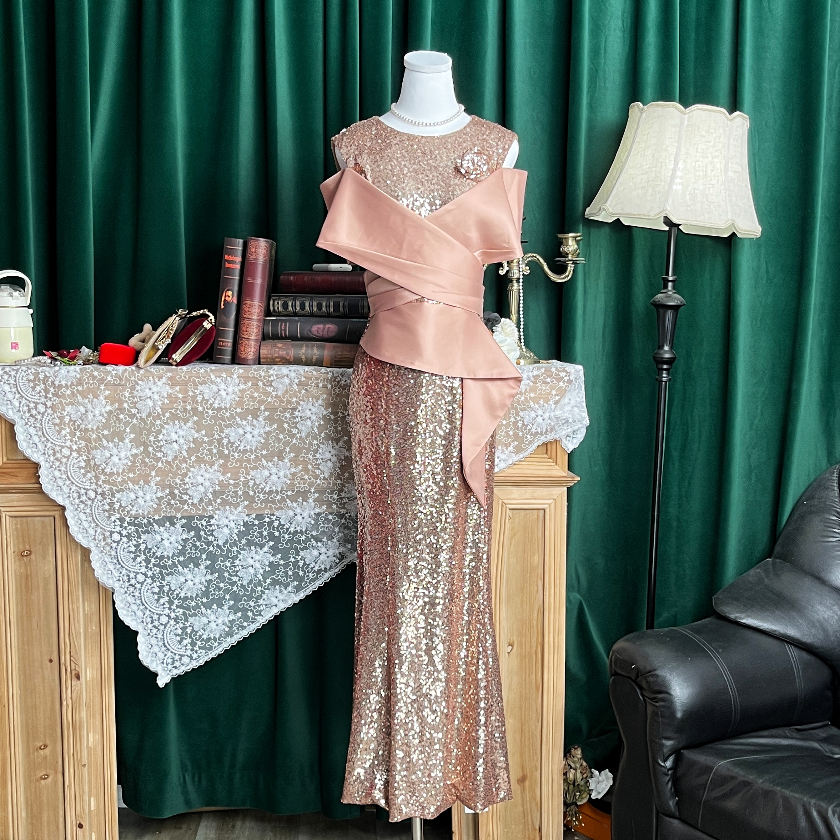 囍鸢高定 圆领亮片假两件婚礼妈妈礼服 显瘦遮肚子喜婆婆妈妈礼服