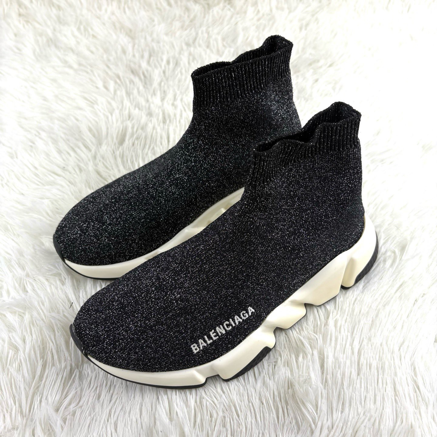 95新 Balenciaga/巴黎世家 Speed黑色闪粉袜套鞋35码