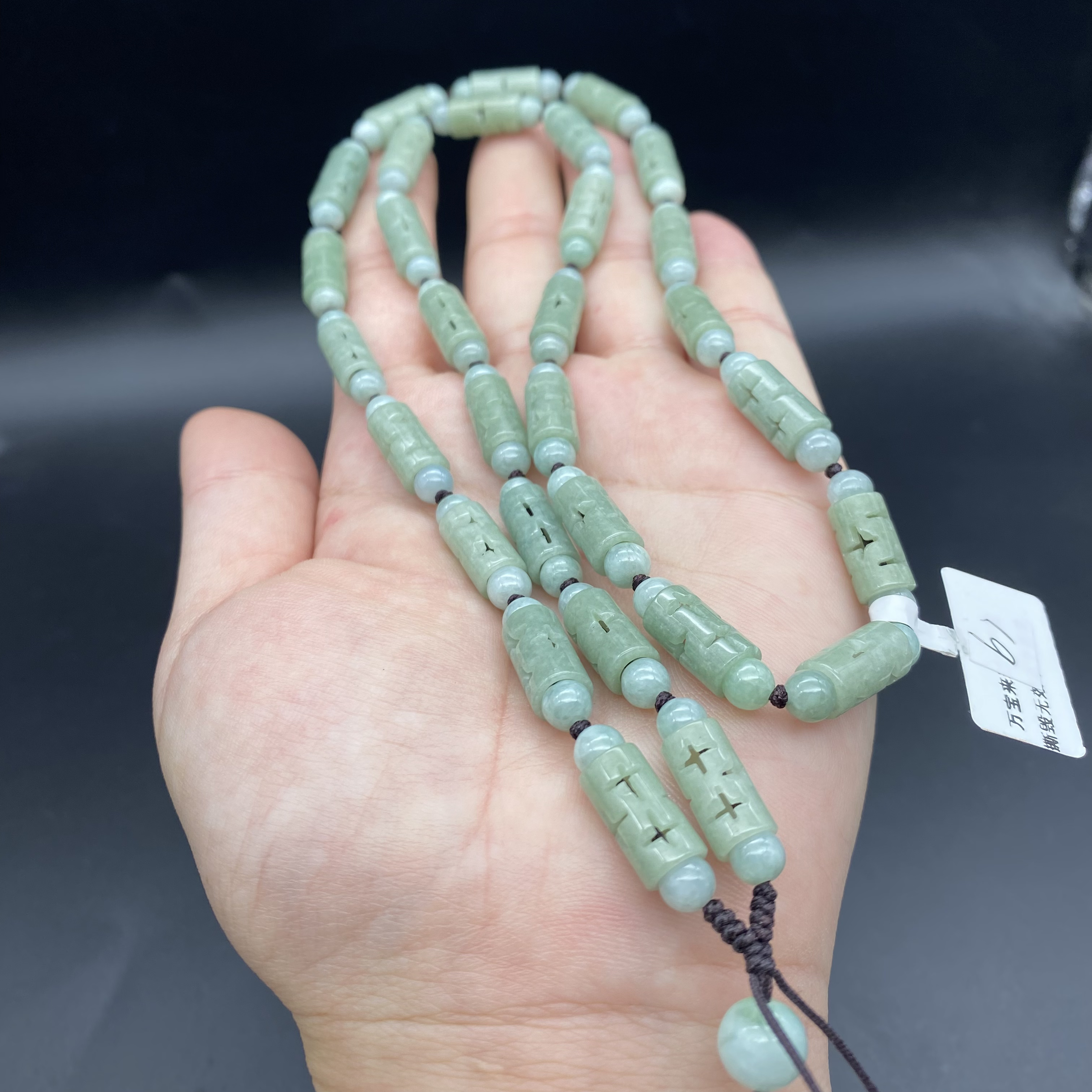 翡翠珠串项链镂空定制卡6mmX13mm吊坠挂绳项链挂绳豆绿色编织复古