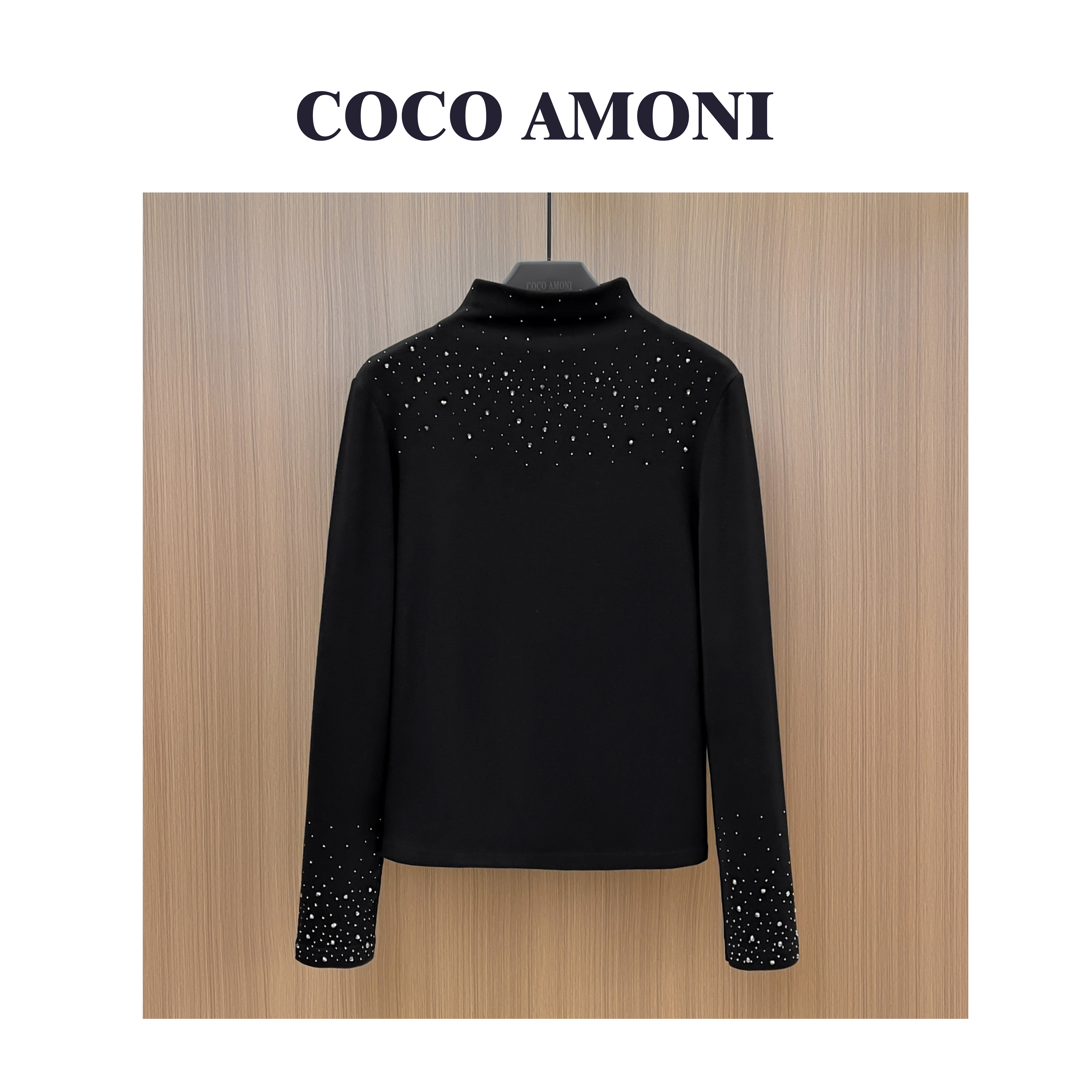 加绒加厚无缝半高领打底衫女套头毛衣修身带钻打底衫YMS003