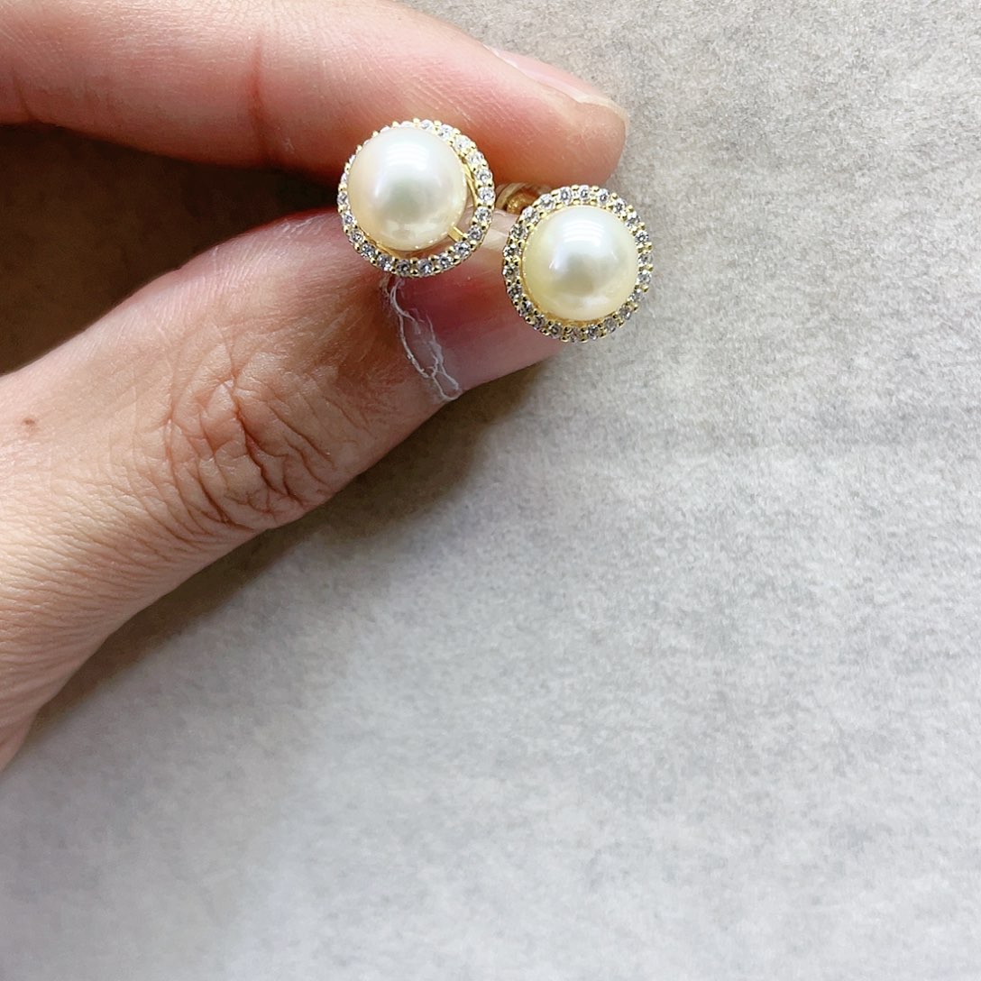 海水珍珠耳饰银S925镶嵌