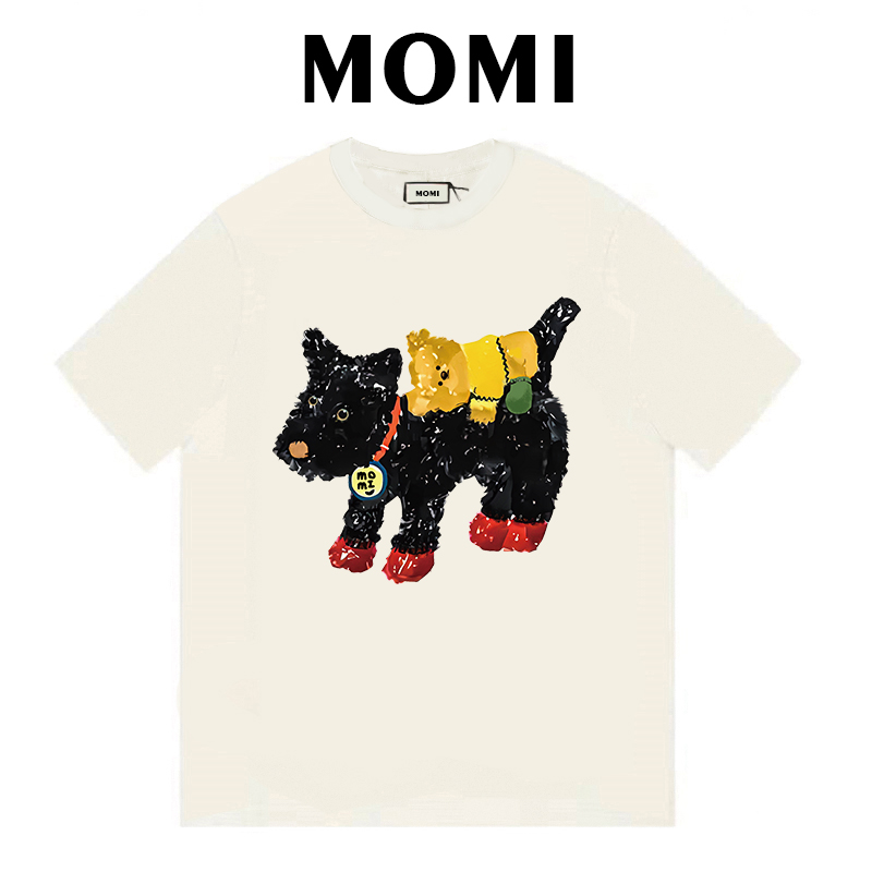 【MOMI】现货！小狗抱抱260克纯棉重磅短袖女男宽松休闲百搭T恤