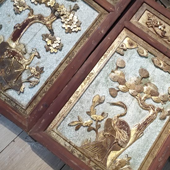 徐***冬香榧木老木雕老花板一对