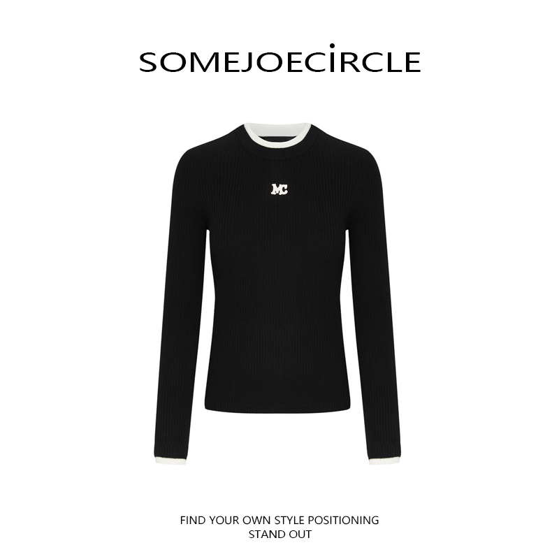 【DZ】SOMEJOECIRCLE【打底】假两件修身针织衫长袖显瘦气质打底8033