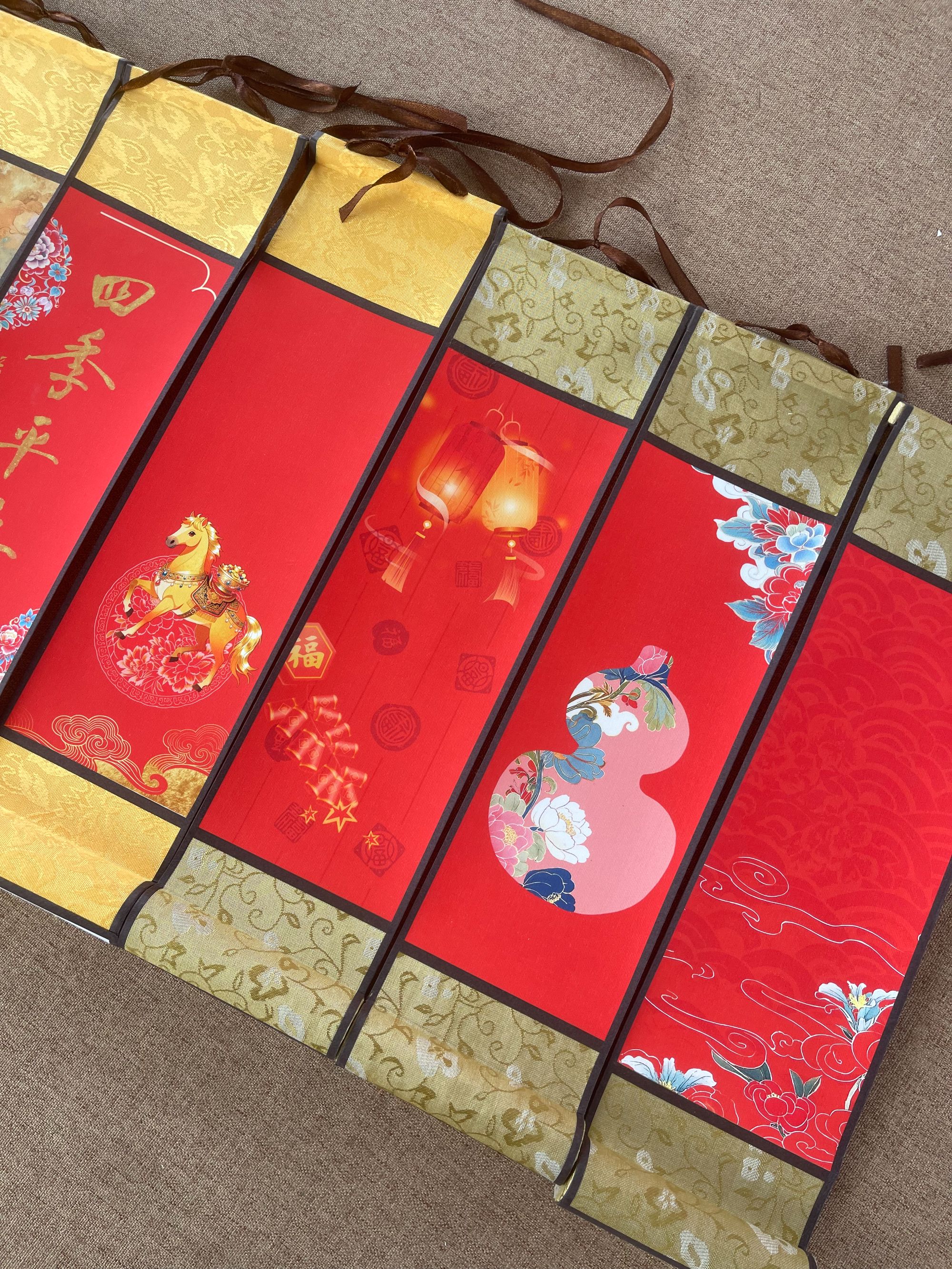 [绢布]新春福字小挂轴文创书法万年红