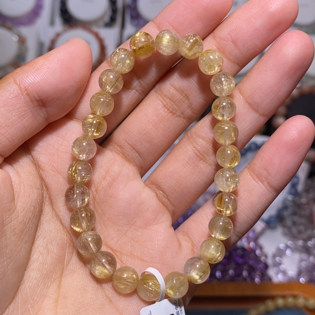 【闪购商品】发晶手串未镶嵌芝**圆金发7.4mm