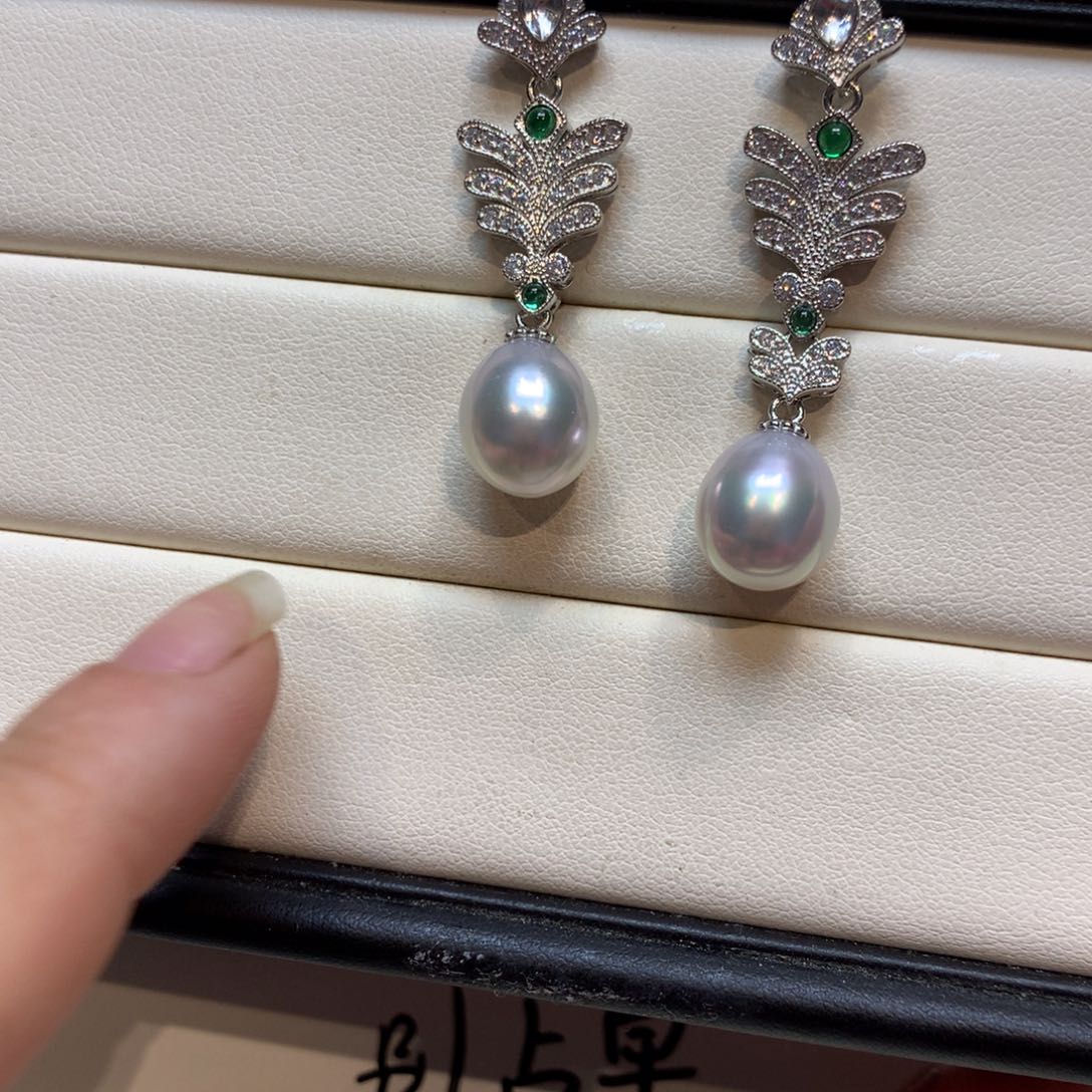银S925镶嵌海水珍珠耳饰